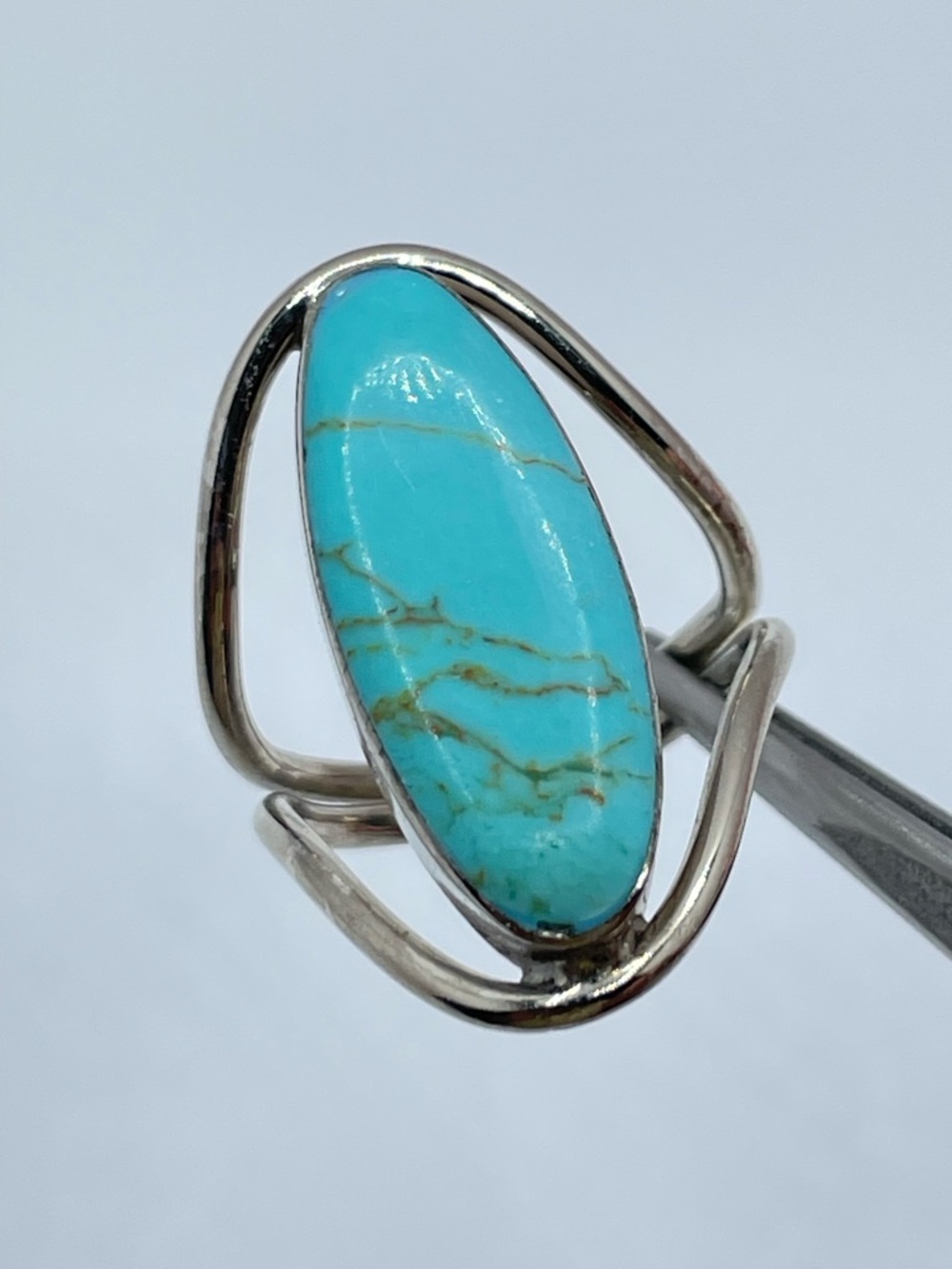 Vintage Mexico Turquoise Stone Silver Statement Ring Size 7.5 Southwestern